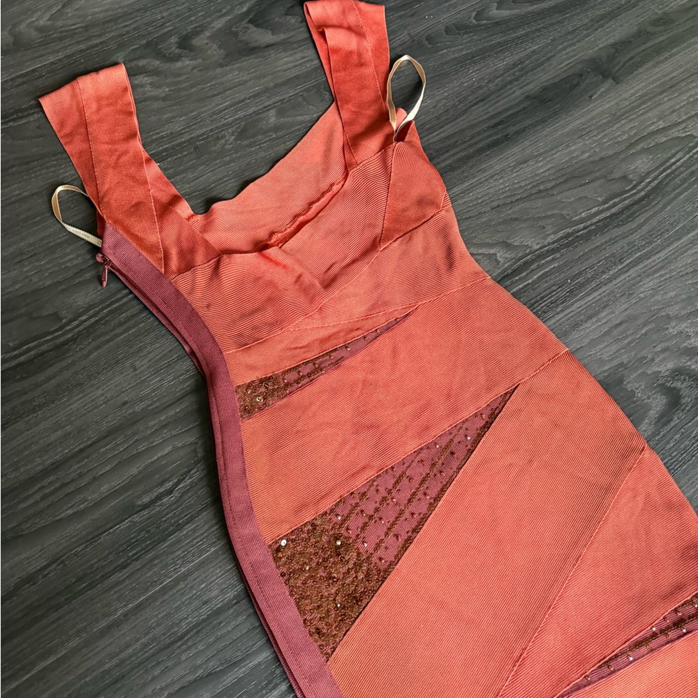 Herve Leger Asymmetrical Bandage Dress in Brightflame Orange - Picture 5 of 14
